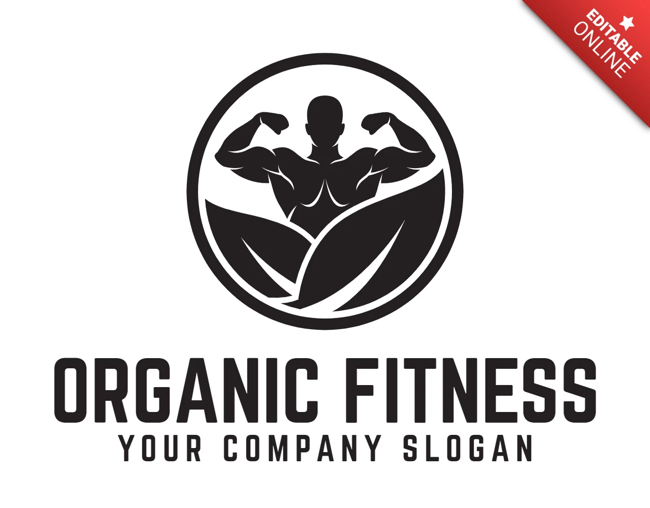 Modello di design del logo fitness biologico nero