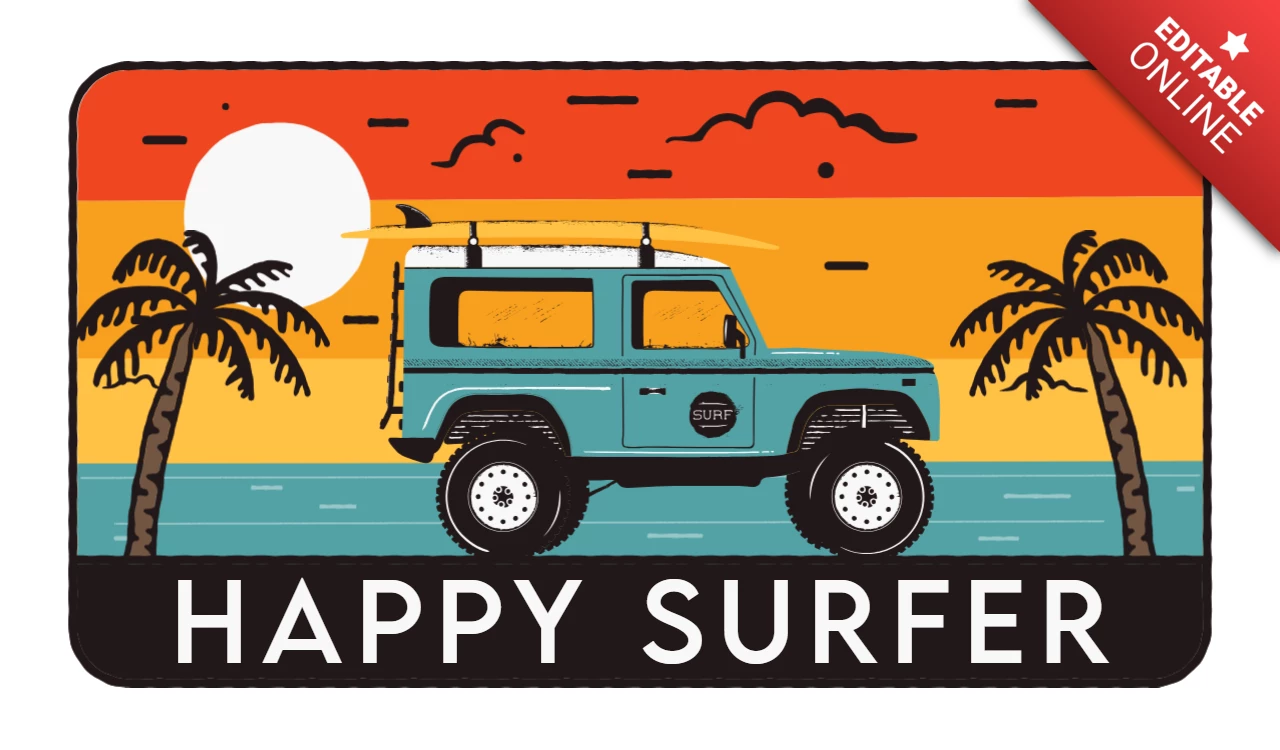 Zomer gelukkig surfer badge sjabloon ontwerp