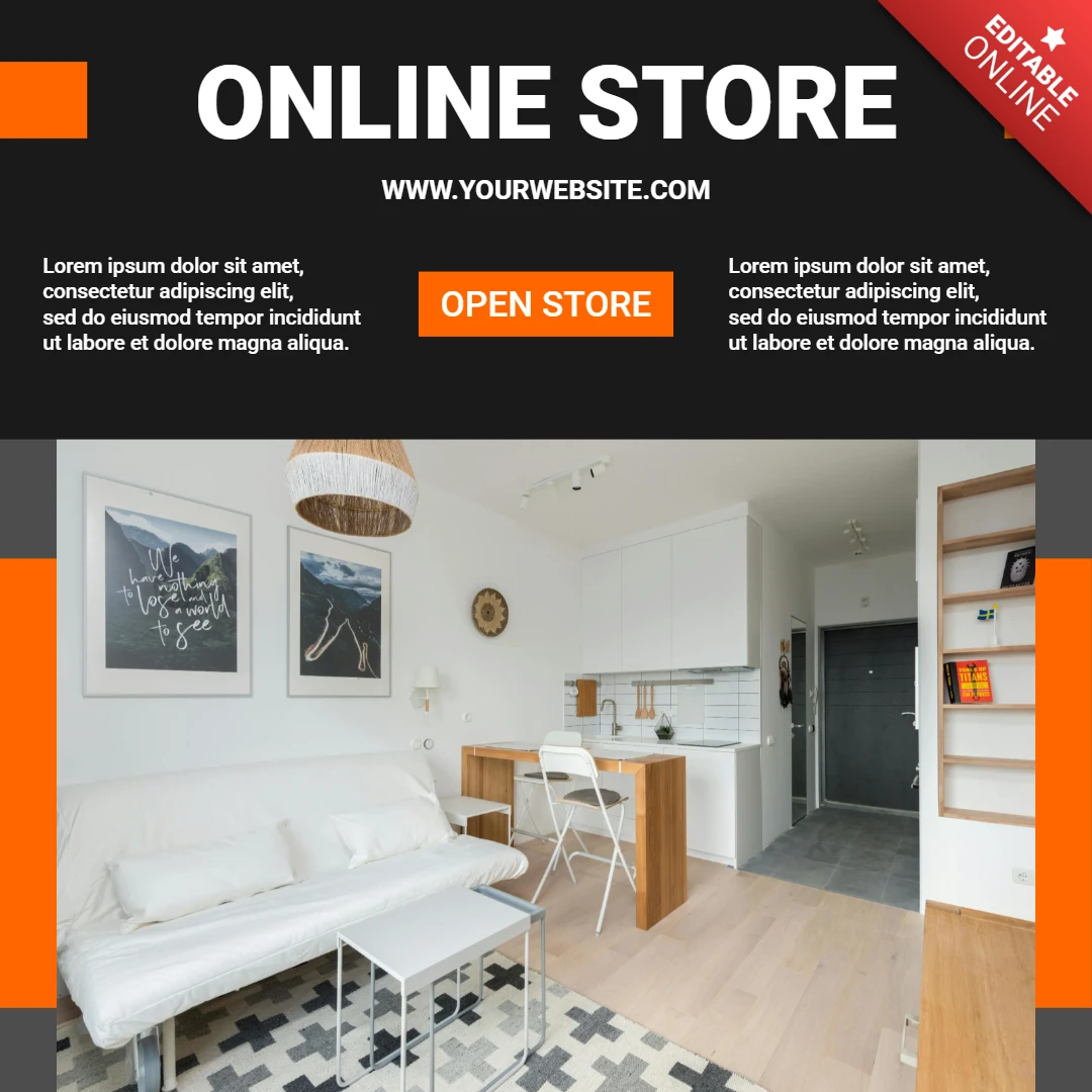 Moderne schwarze und orange kommerzielle Instagram Post Design Vorlage