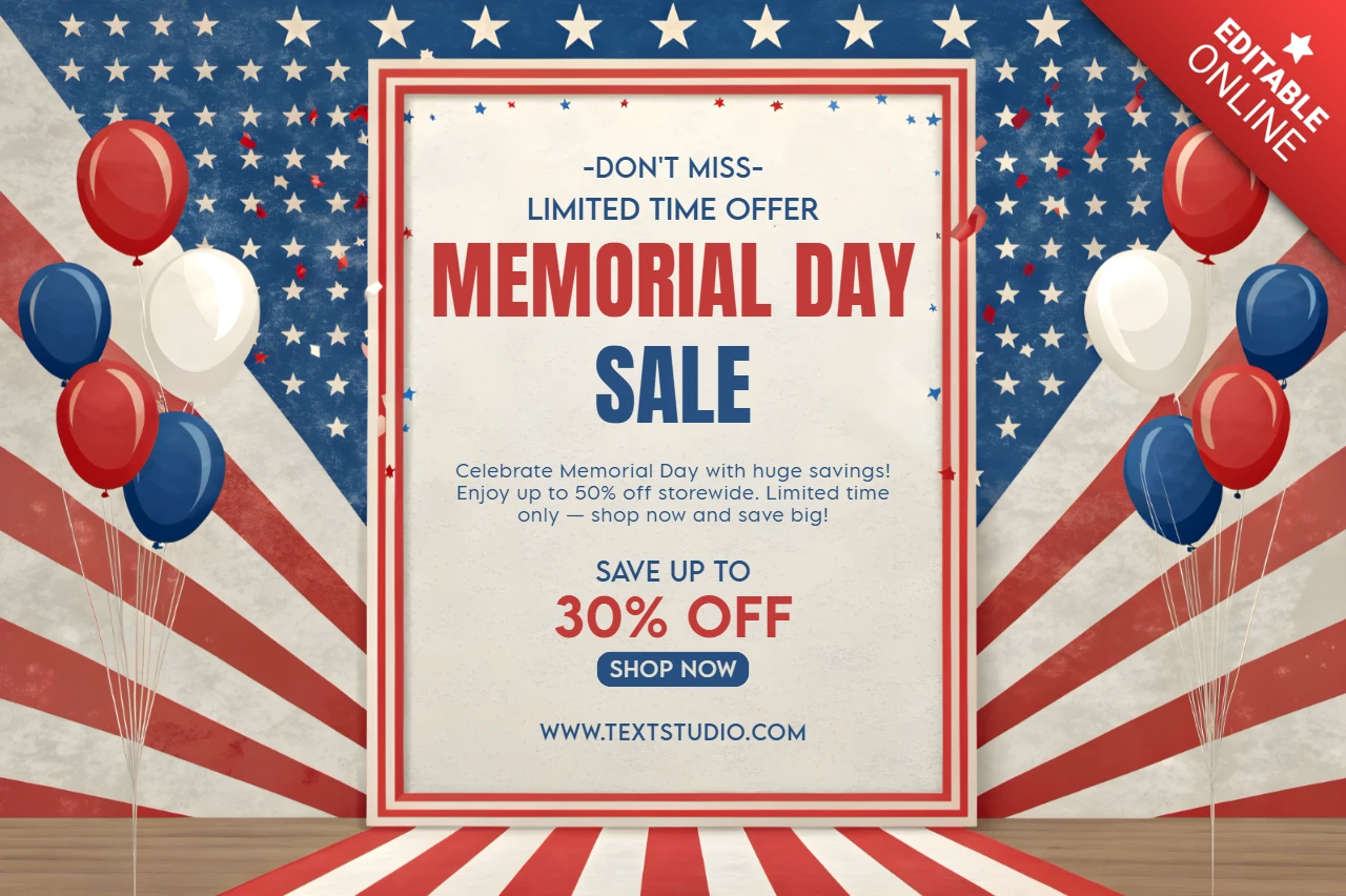 Patriotic Memorial Day Sale Template - Editable Design with Bold Graphics and Festive Elements