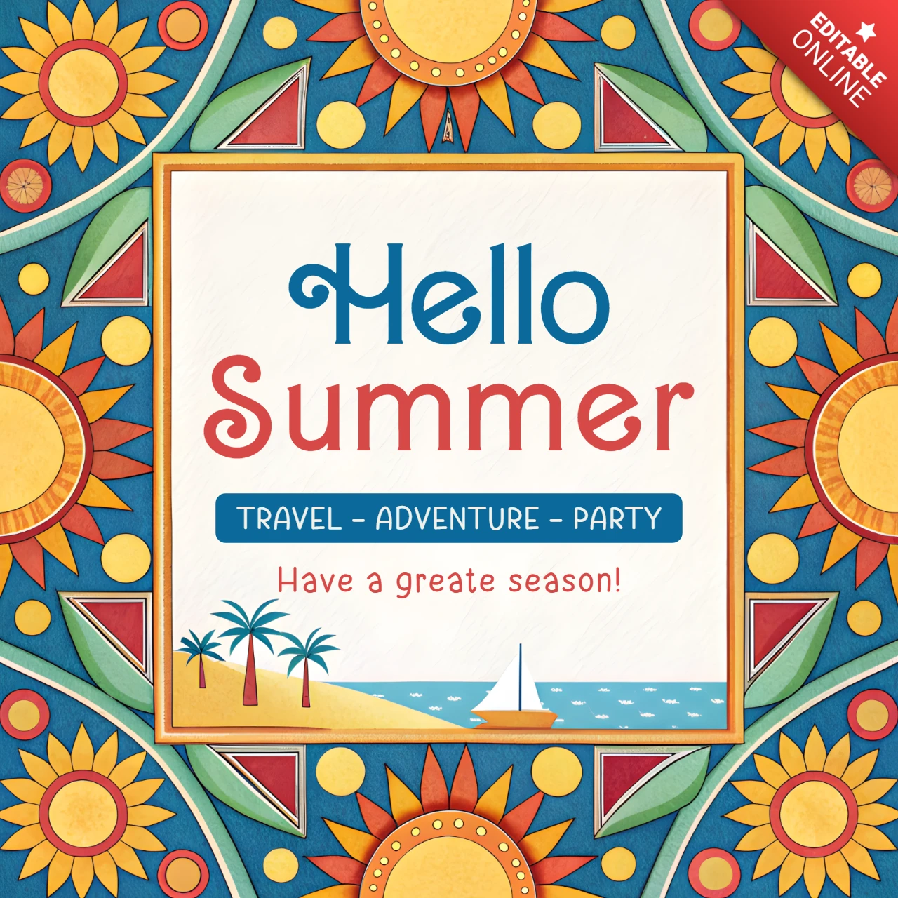 Vibrant Summer Adventure Design Template for Travel and Party Invitations