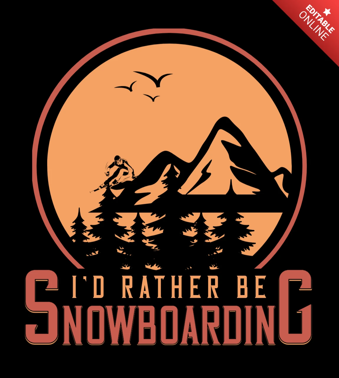 I'd Rather Be Snowboarding Vintage T-Shirt Design Template