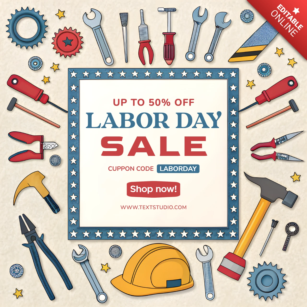 Labor Day Sale Design Template with Vintage Tool Graphics