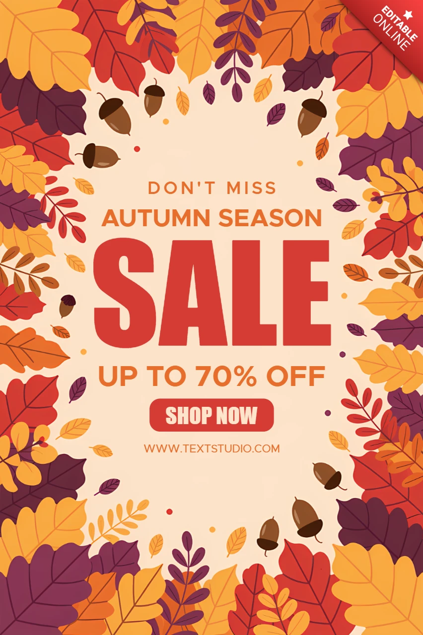 Plantilla de diseño de venta de otoño con gráficos de hojas para volantes promocionales.