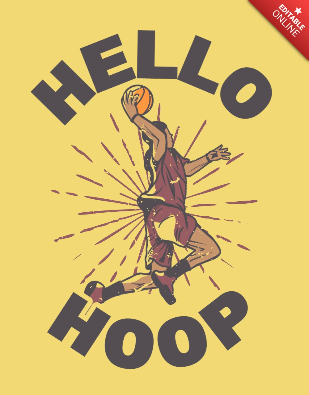 Giocatore di pallacanestro che esegue una schiacciata modello di maglietta vintage