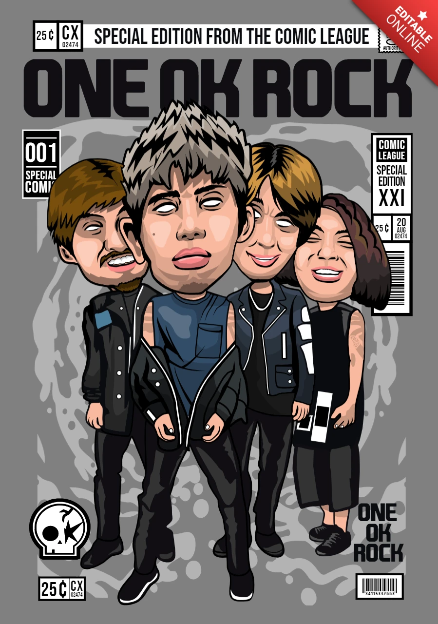 One ok rock cartoon character magazine cover design template