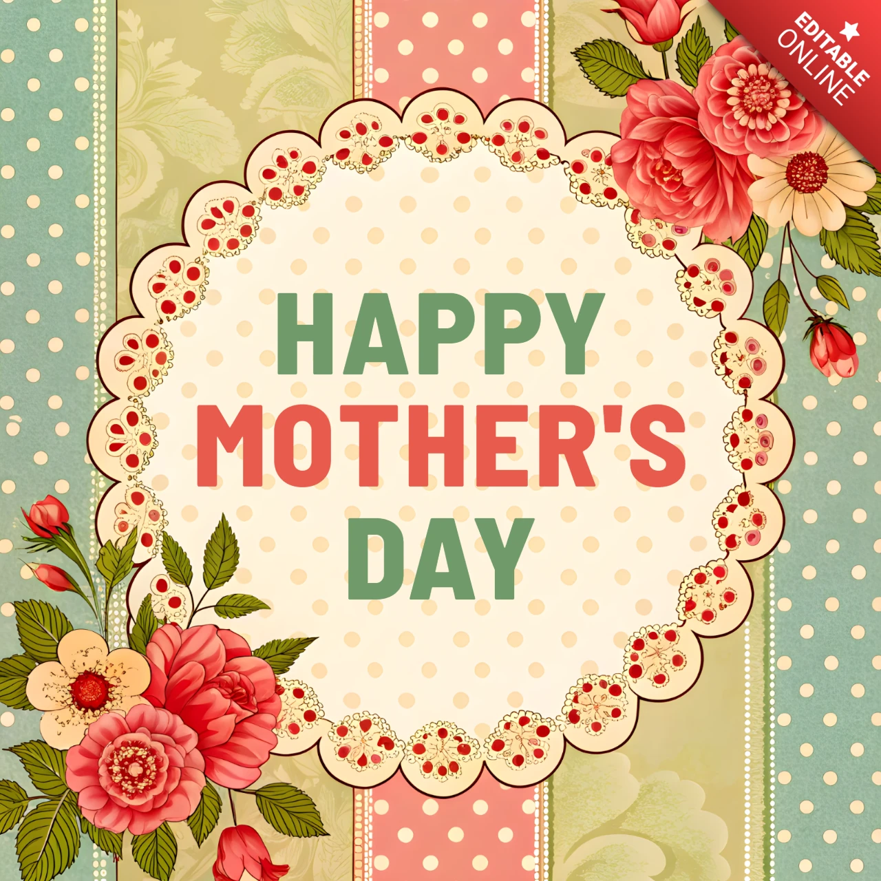 Vintage Floral Mother's Day Greeting Card Template Design
