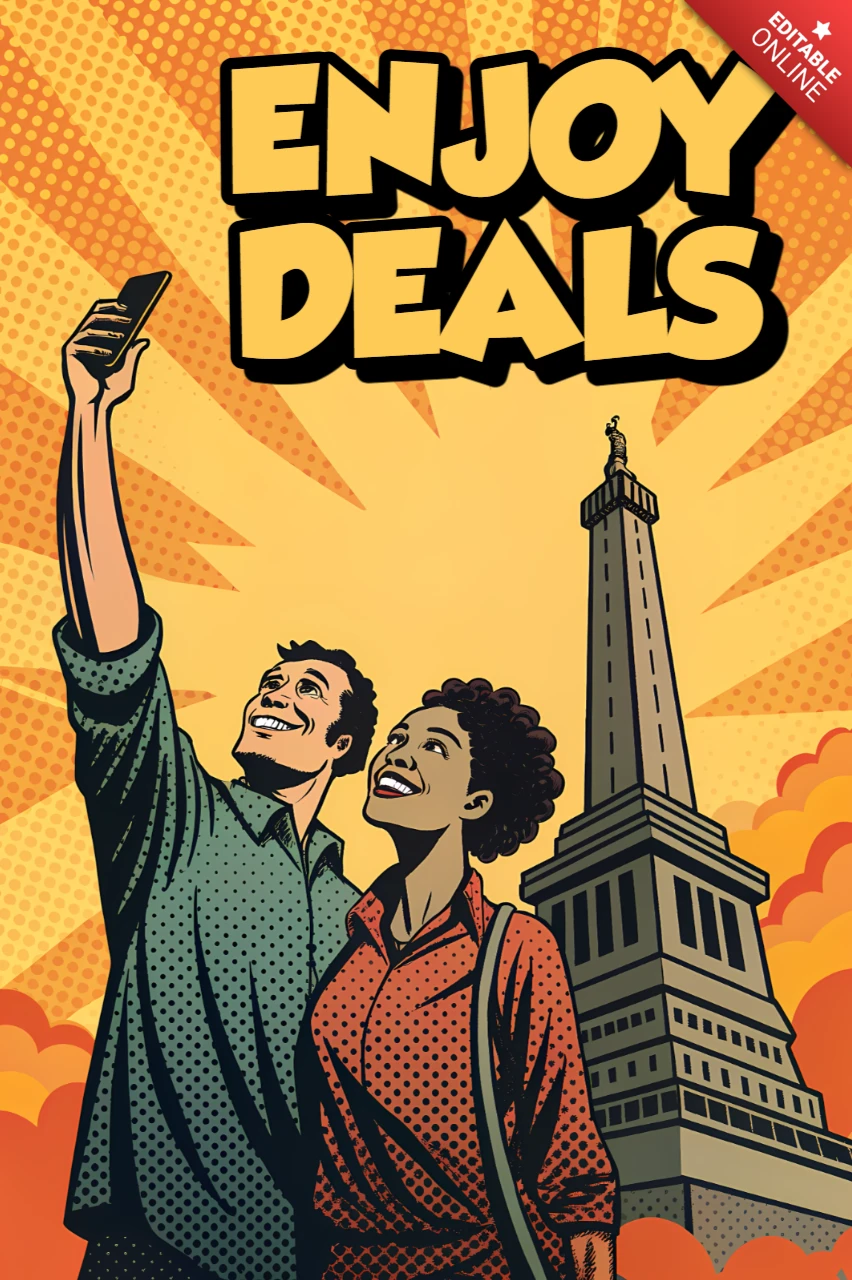 Modello promozionale di pop art con skyline per volantini di marketing