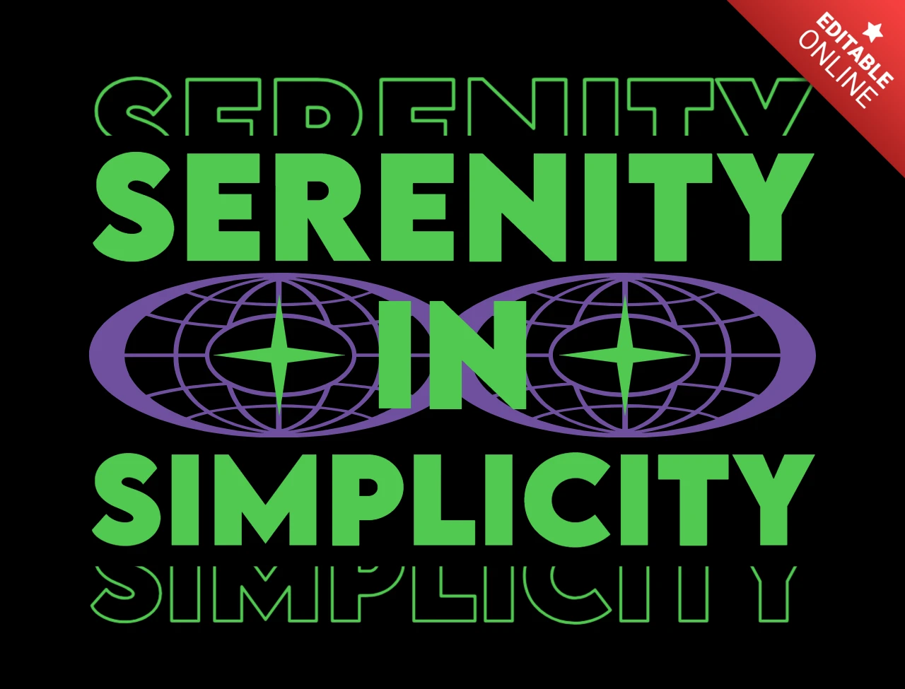 Serenity in Simplicity Minimalist Calm-Core Quote with Cosmic Symbolism T-Shirt Design Template