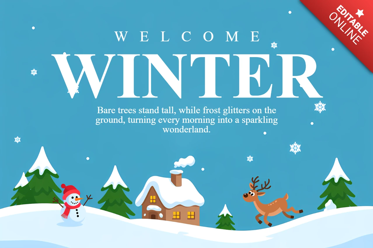 Winterwunderland-Designvorlage für Grußkarten mit Schneemann und Rentier