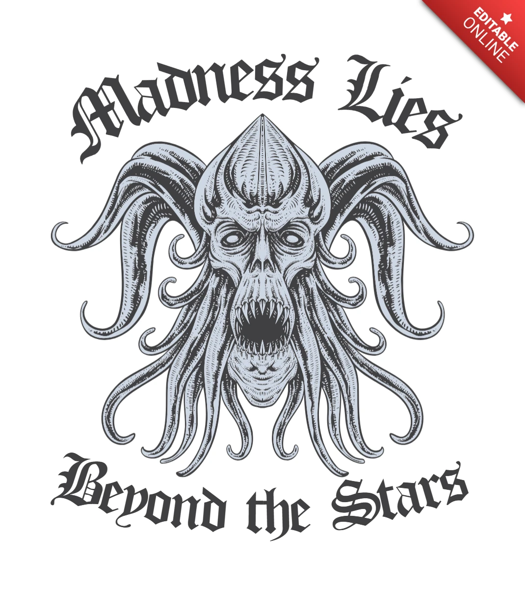 Dark Fantasy Design Template: 'Madness Lies Beyond the Stars' Graphic Art