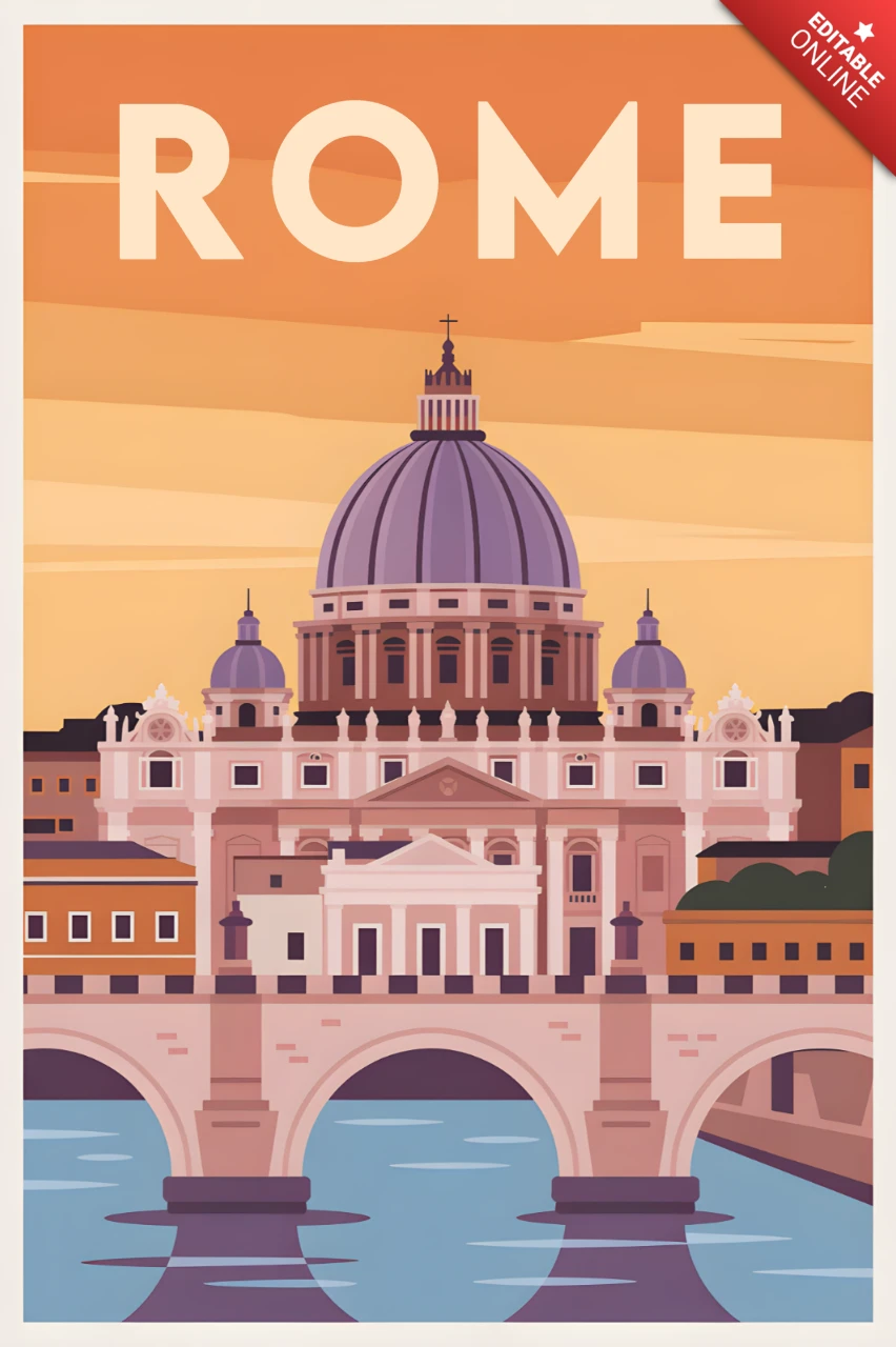 Template de design de ilustração vintage de Roma para pôsteres de viagem