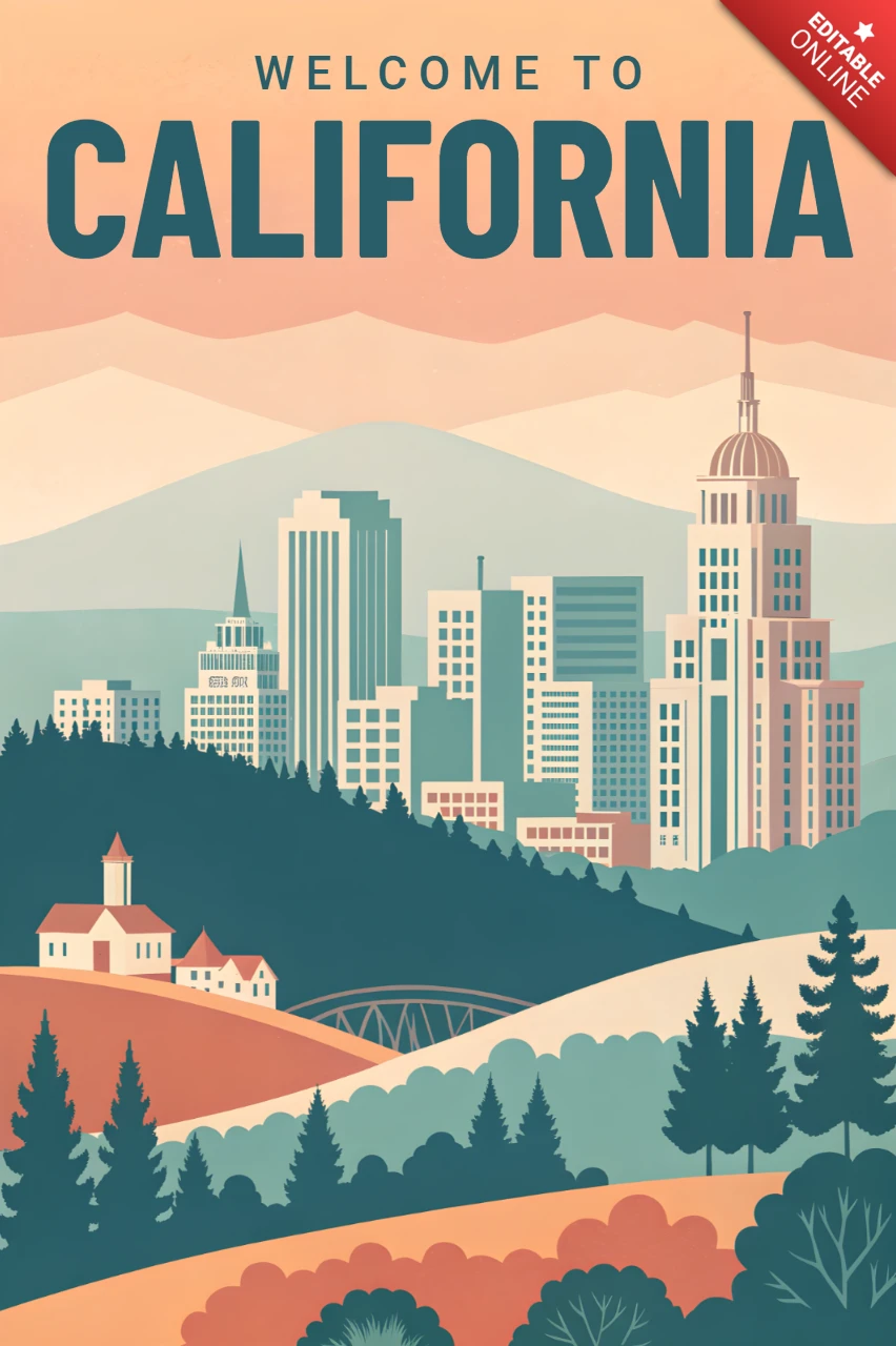 Kalifornisches Landschaftsdesign-Vorlage für Reiseposter