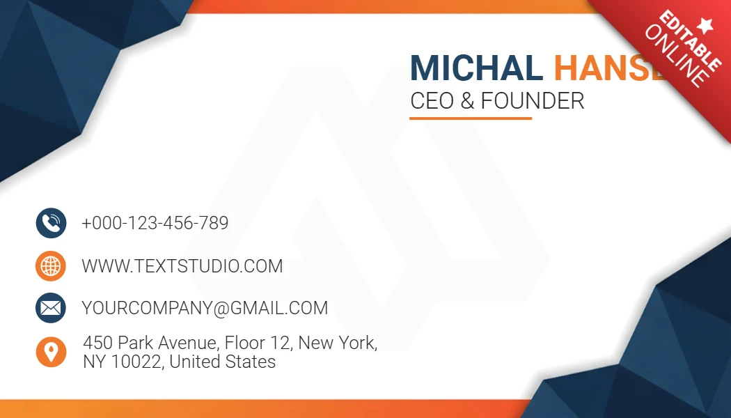Modèle de carte de visite professionnelle moderne design polygonal bleu foncé avec accent orange