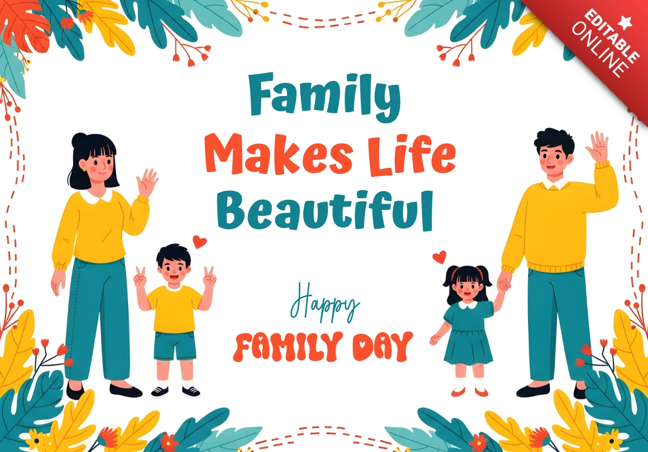 Family Day Celebration Template with Colorful Floral Design for Greeting Cards