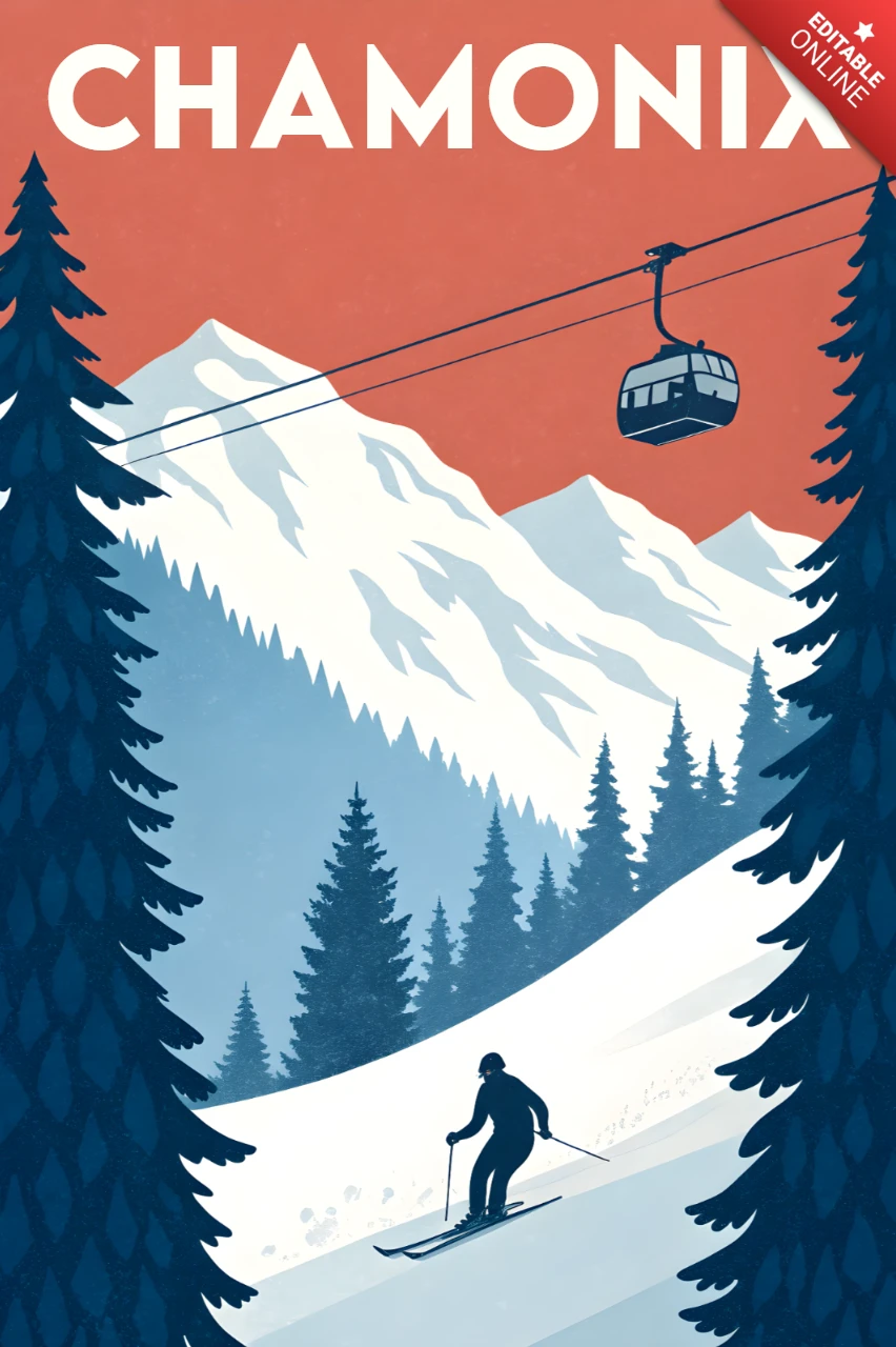 Chamonix Ski Adventure Retro Design Template for Posters