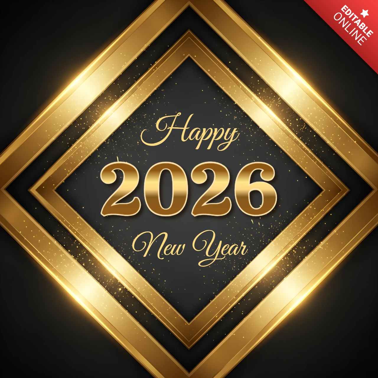 Elegant New Year 2026 Greeting Card Template with Gold Design Elements