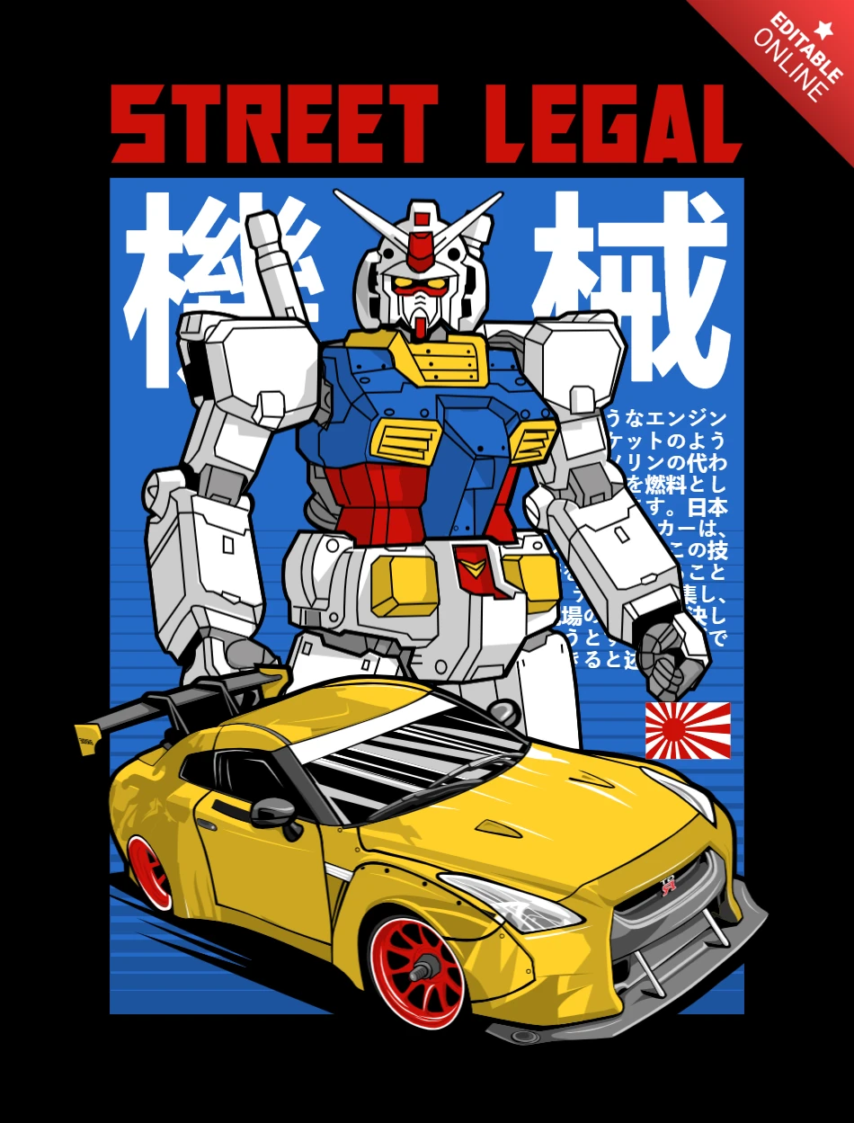 Plantilla de diseño de póster de robot y coche de carreras manga