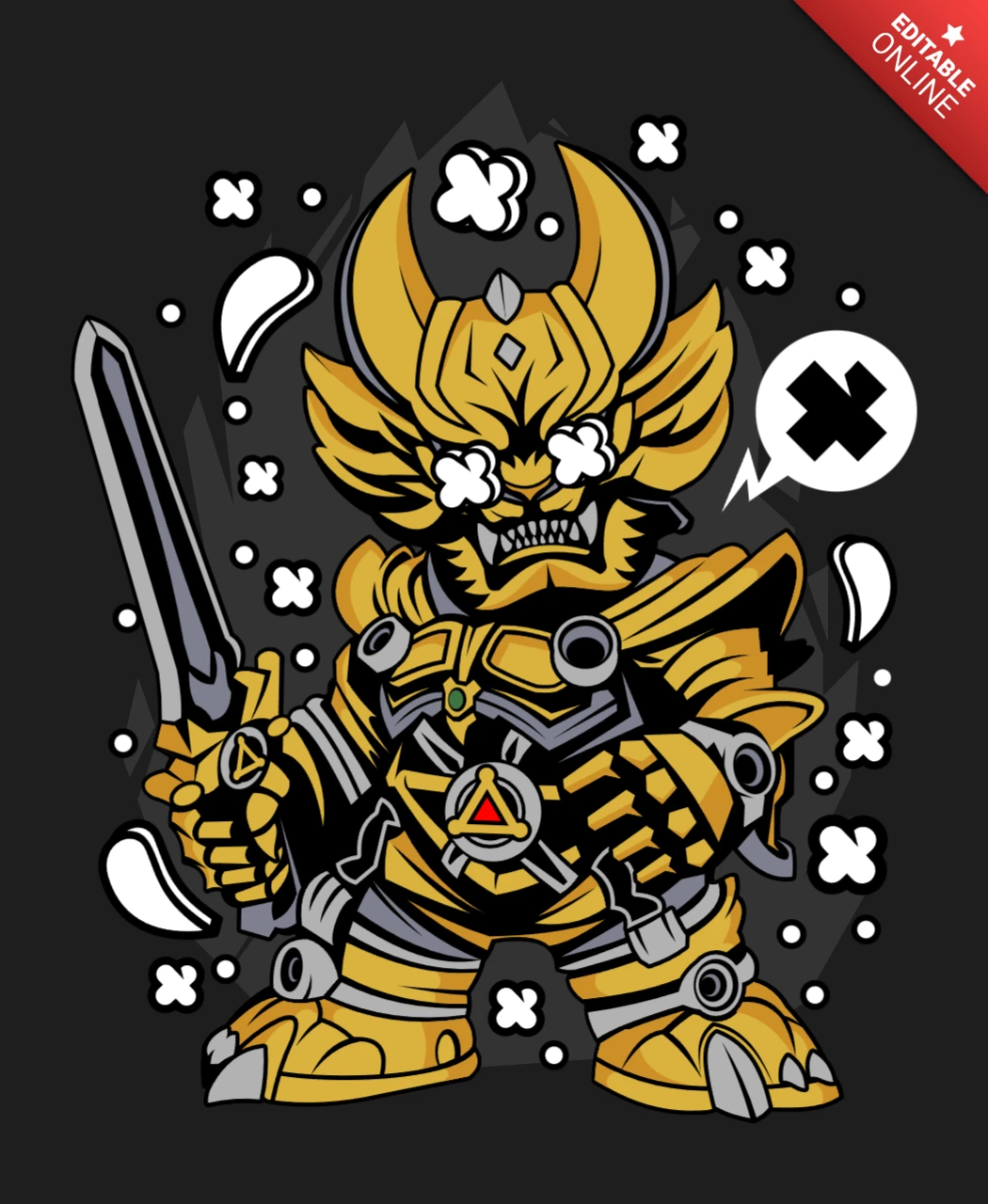 Golden Knight Garo Cartoon Character Poster Design Template