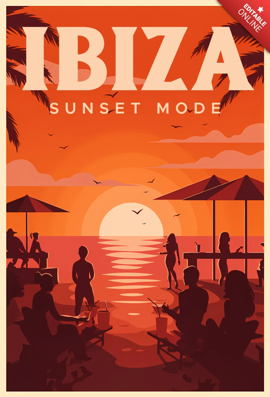 Retro Ibiza Sunset Design Template for Posters