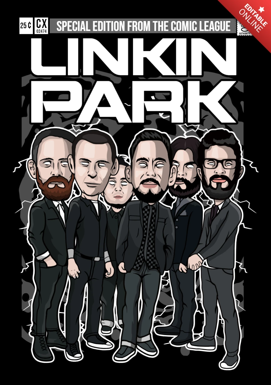 Linkin Park Cartoon Character Magazine Cover Design Template