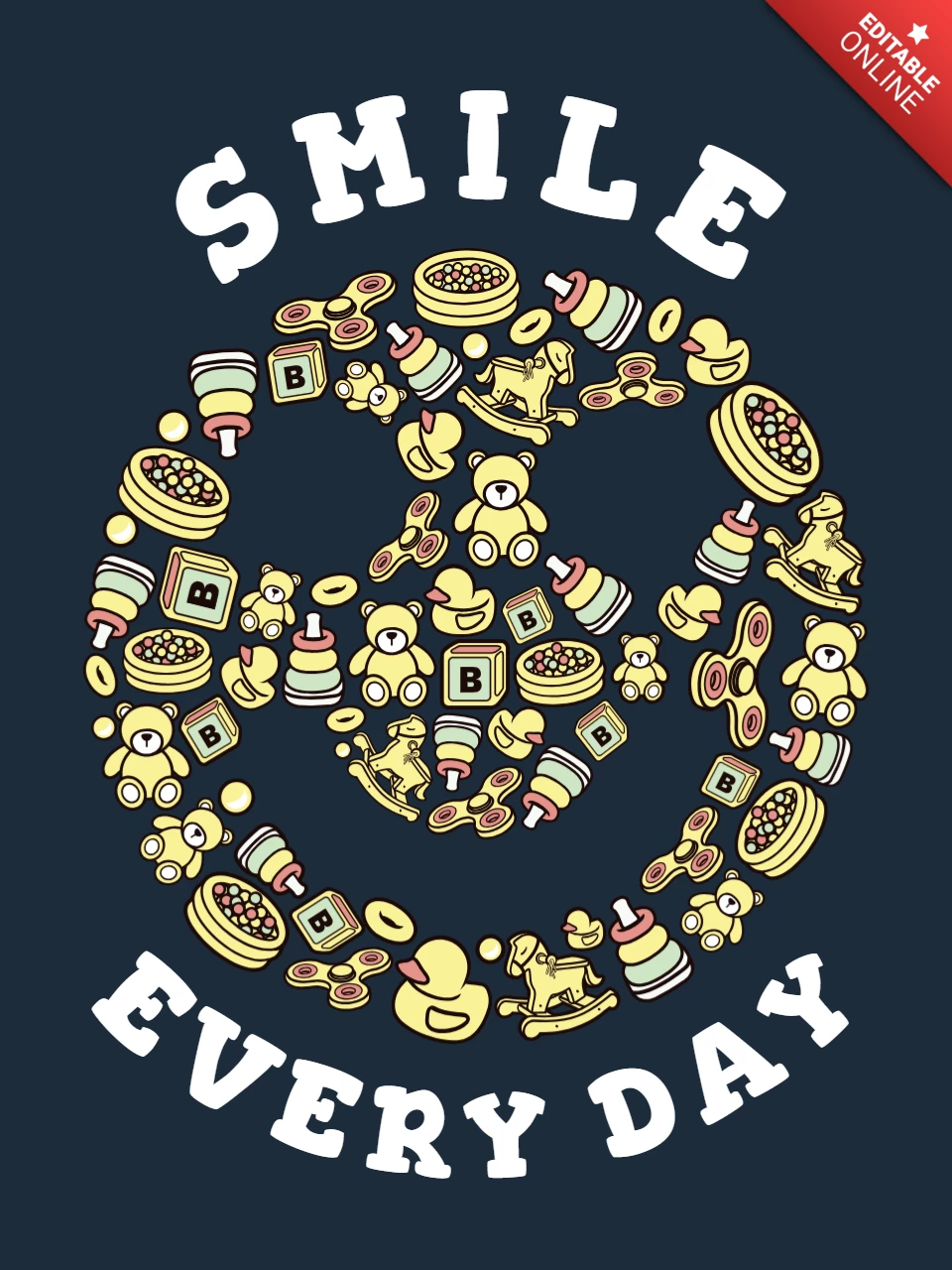 Sonríe todos los días plantilla de diseño de camiseta de dibujos animados positivos