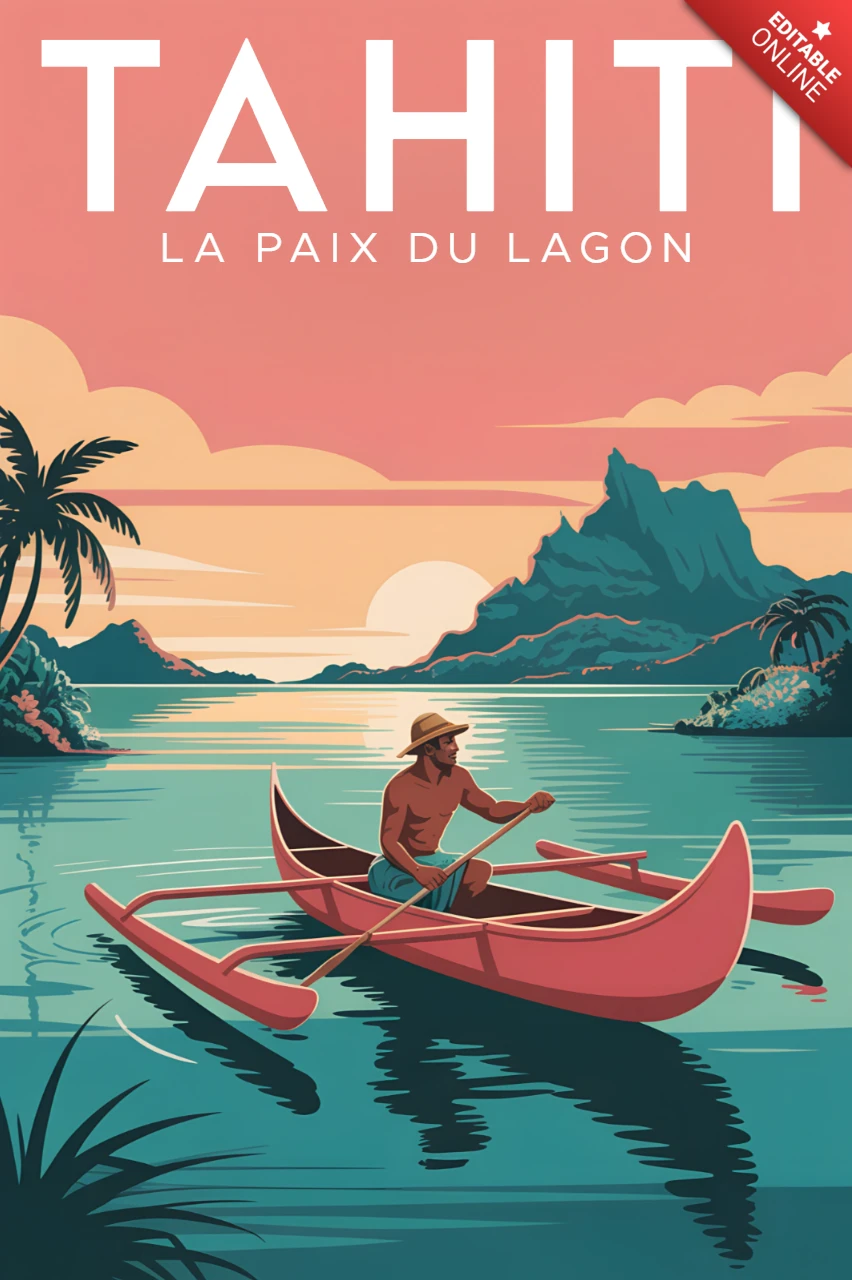 Tahiti friedliche Lagune Retro-Design-Vorlage für Reiseposter