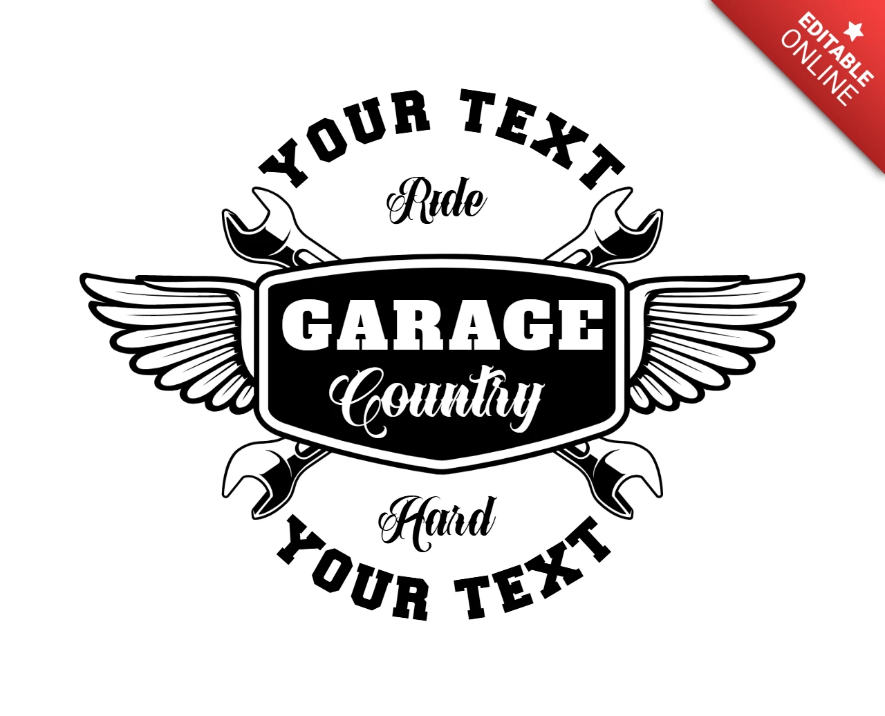 Modelo de camiseta de garagem com asas cruzadas