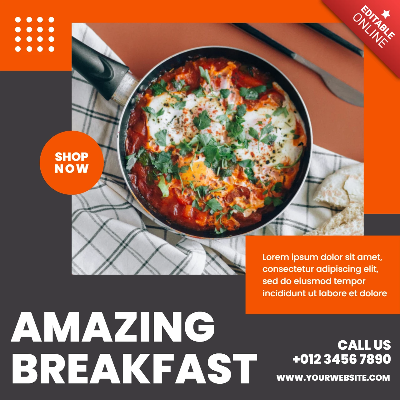 Dashing Orange Restaurant Ad Social Media Post Design Template