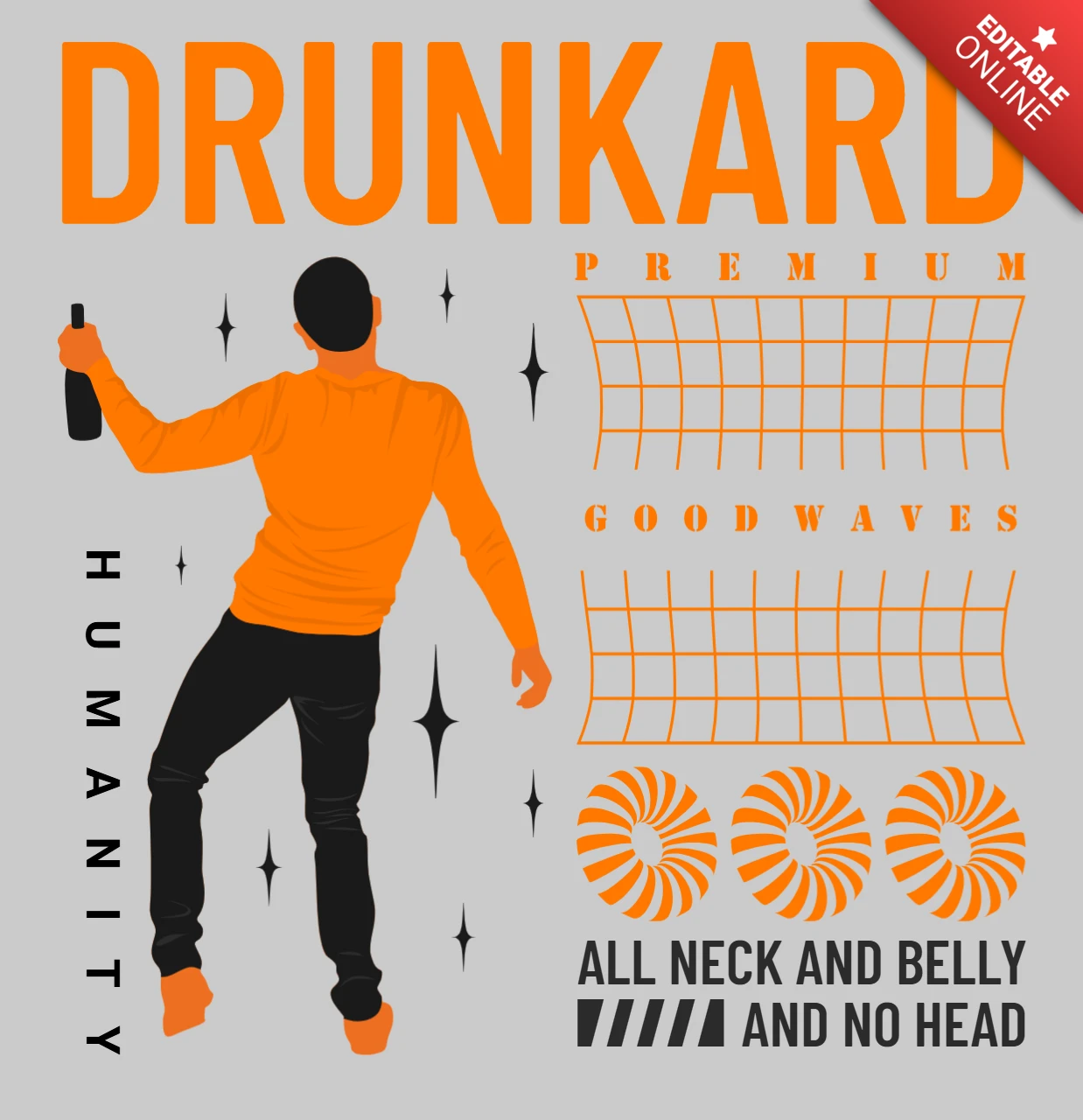Drunkard Graphic Design Template for Apparel with Bold Typography and Playful Elements