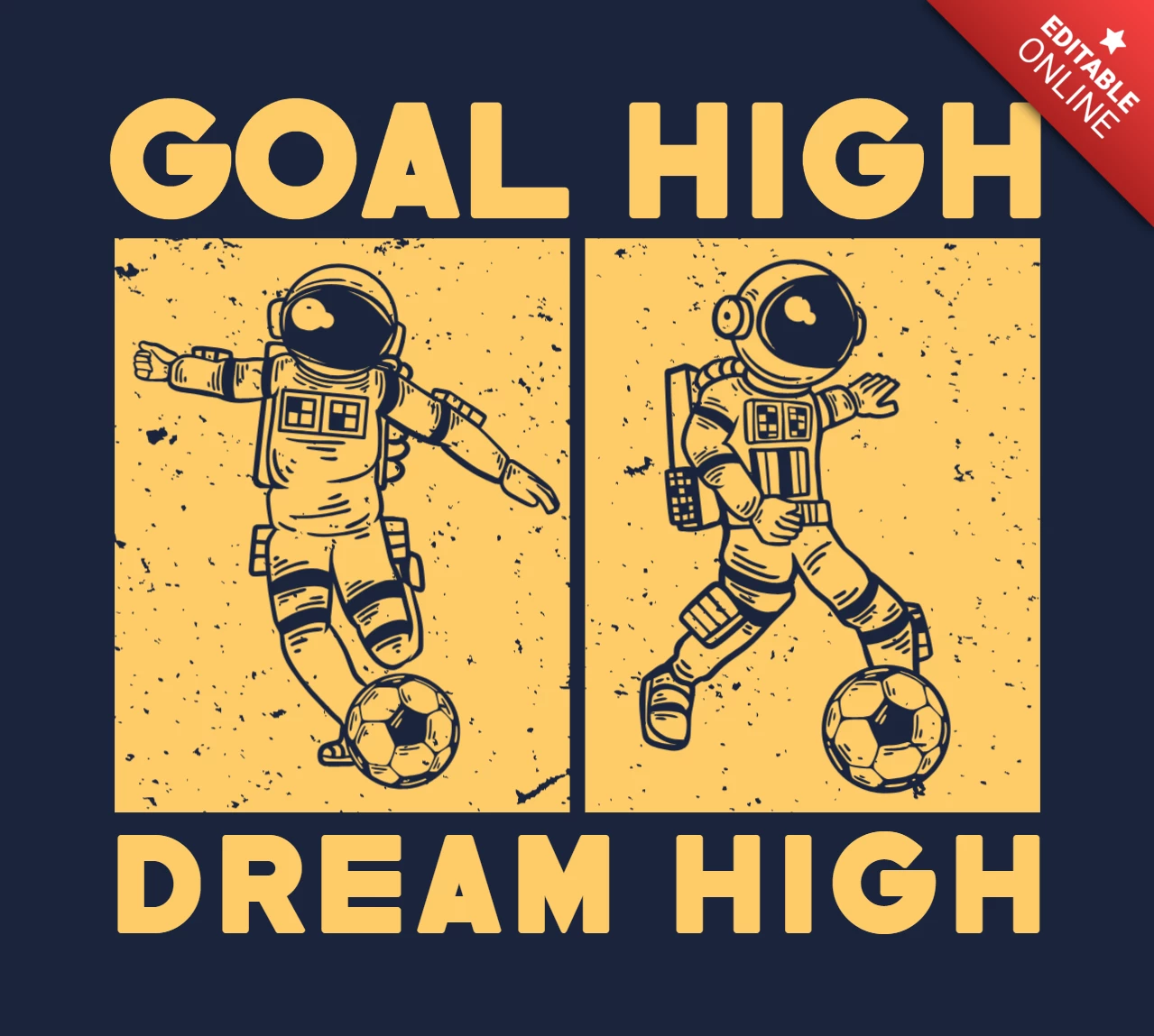 Astronaut Playing Soccer Vintage T-shirt Design Template