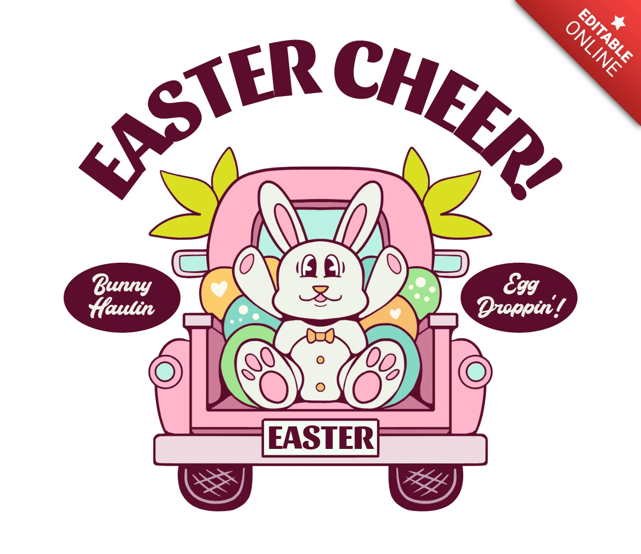 Camiseta Haulin’ Easter Joy – diseño de plantilla de camiseta con conejo en camión con huevos y vibras de primavera