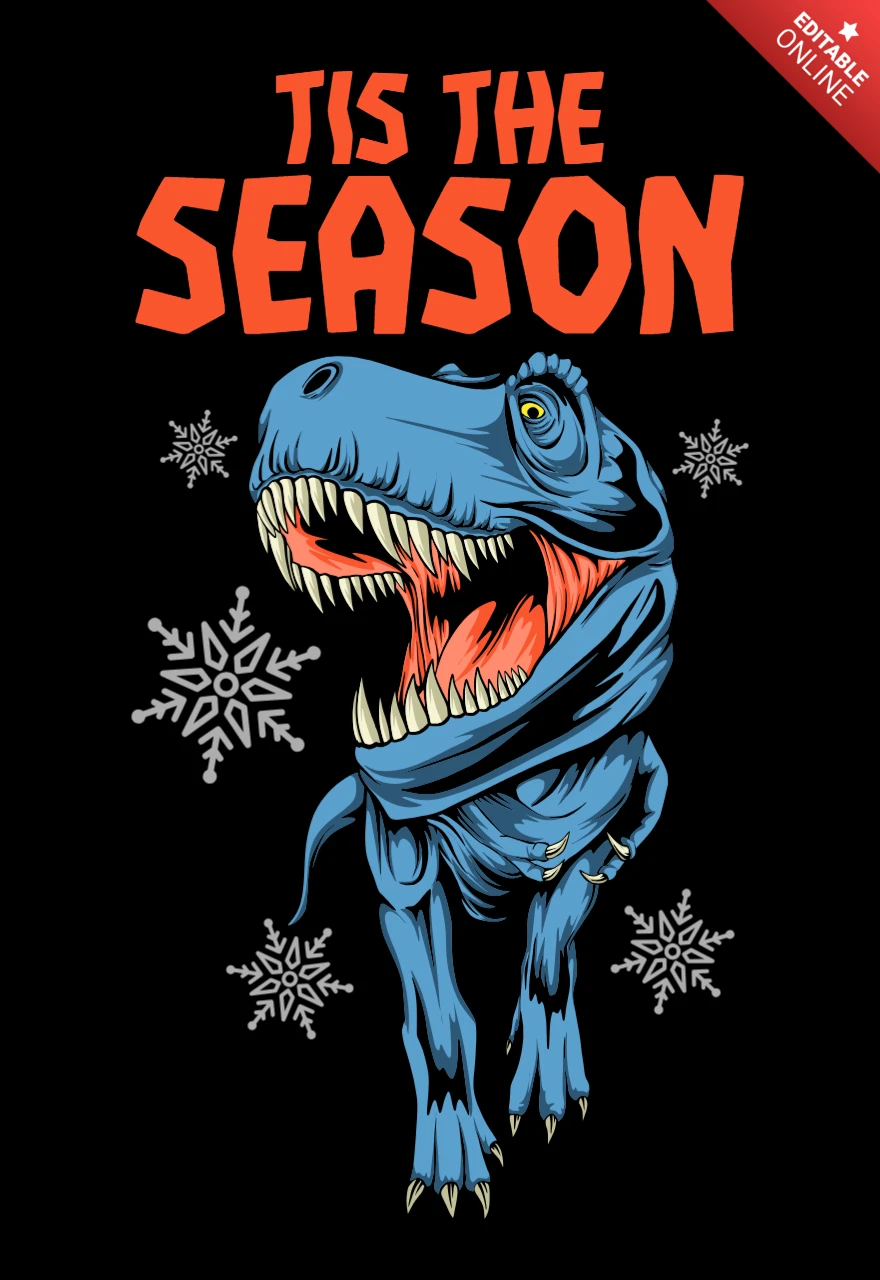 Es ist die Saison, Dino-Schal-Rex mit Schneeflocken und Feiertagsbiss T-Shirt-Designvorlage.