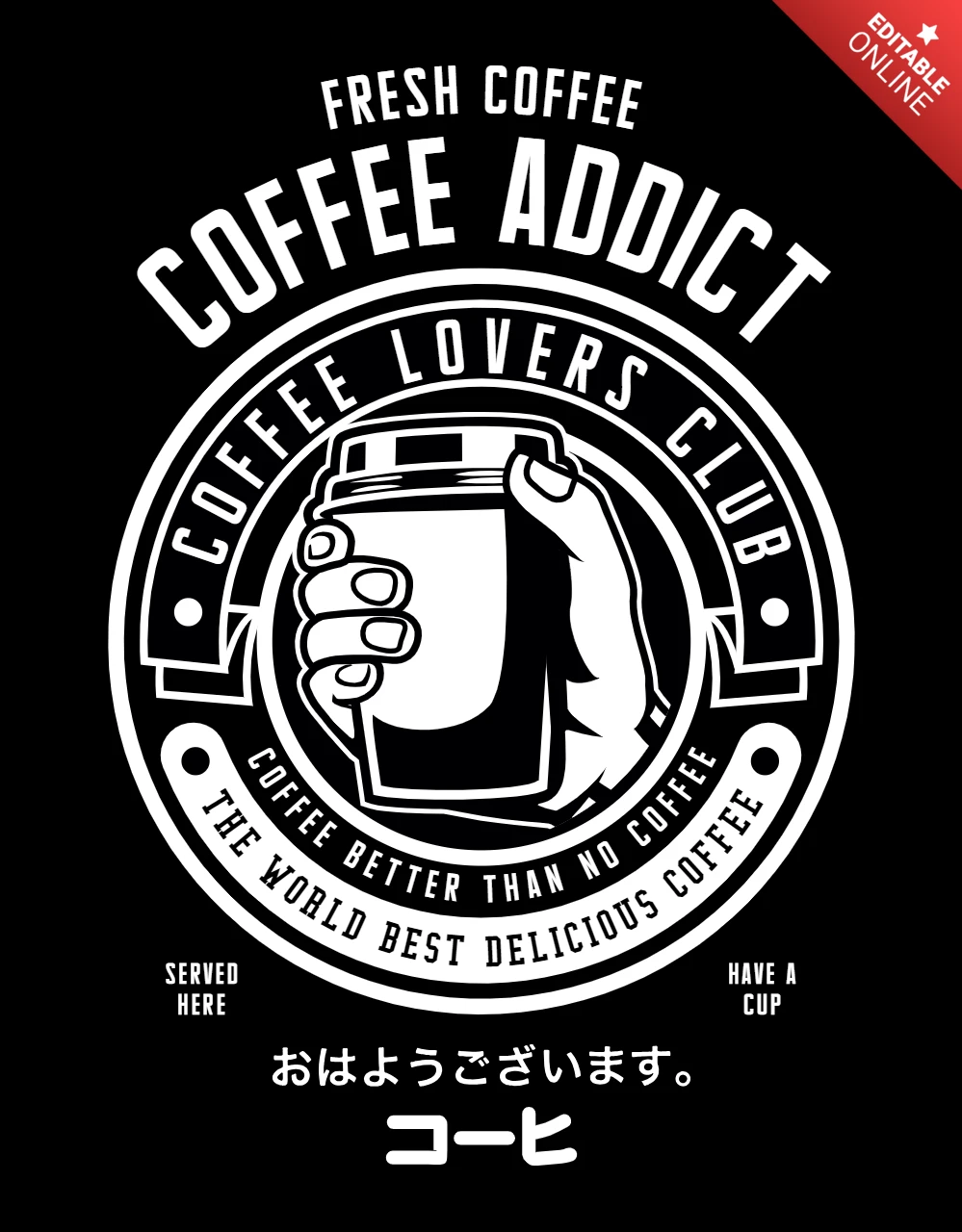 Modelo de design de camiseta para viciados em café
