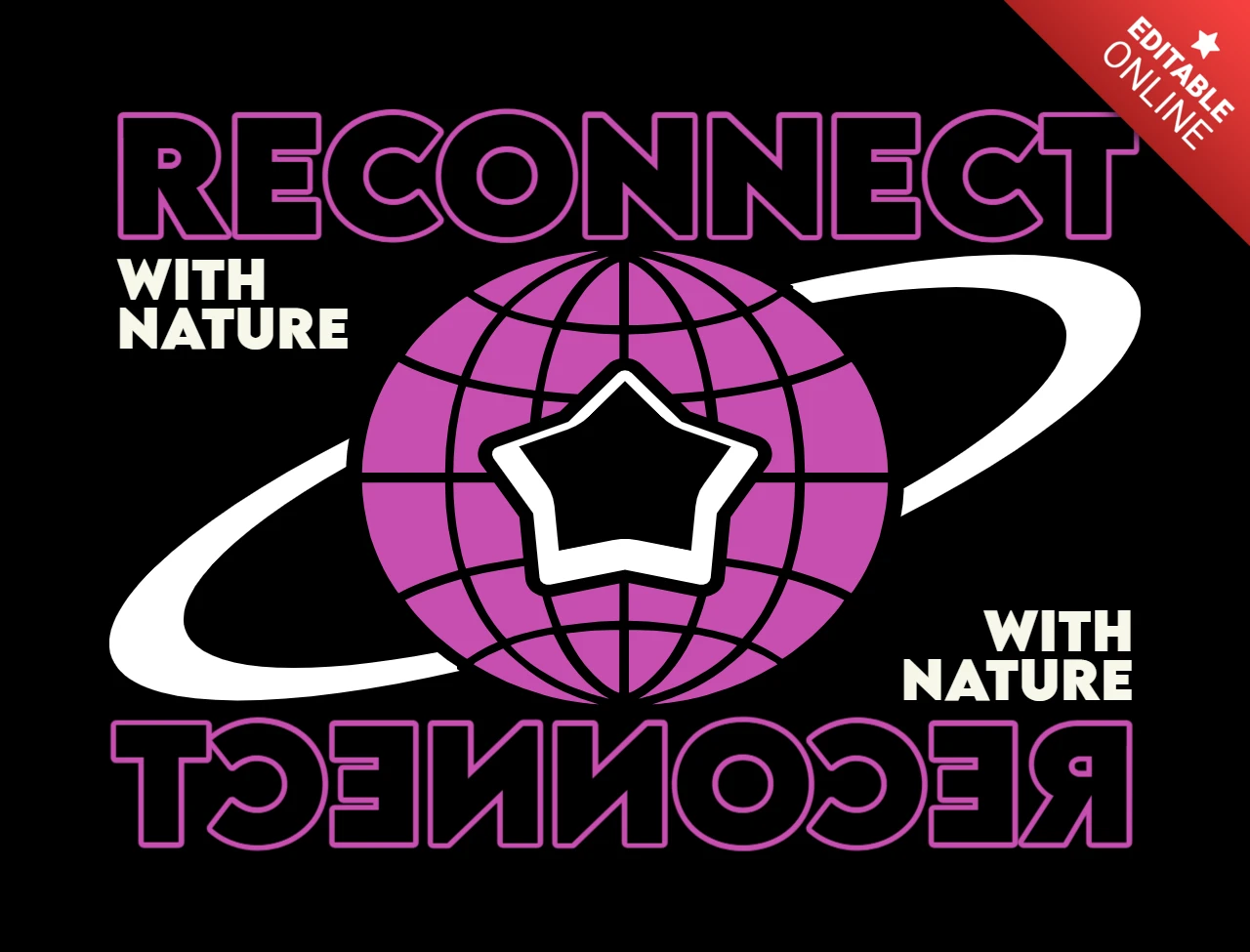 Reconnect with Nature Planet & Star Loop Typography T-Shirt Design Template