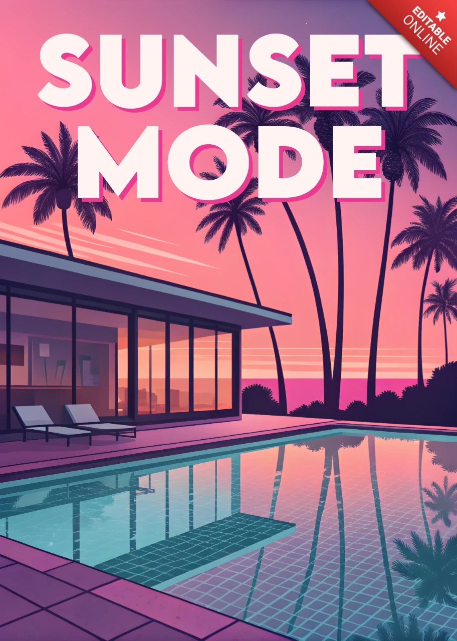 California Sunset Design Template for Tropical Poolside Poster