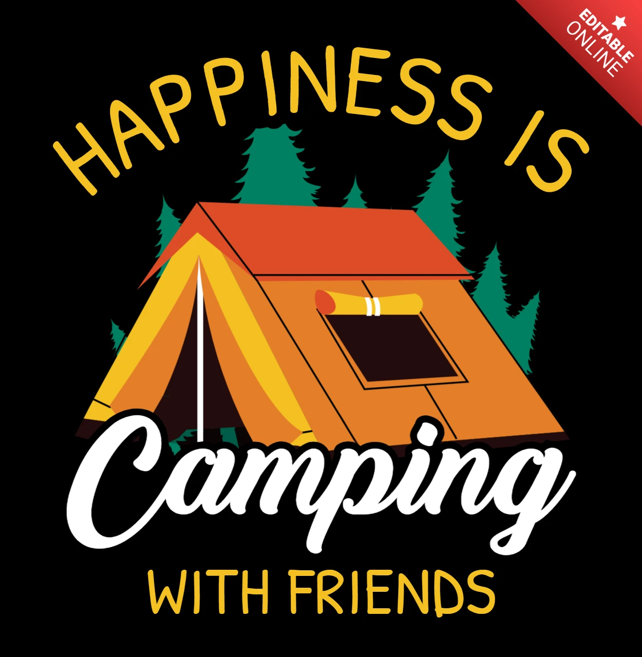 A felicidade é acampar com os amigos Desenho de camiseta