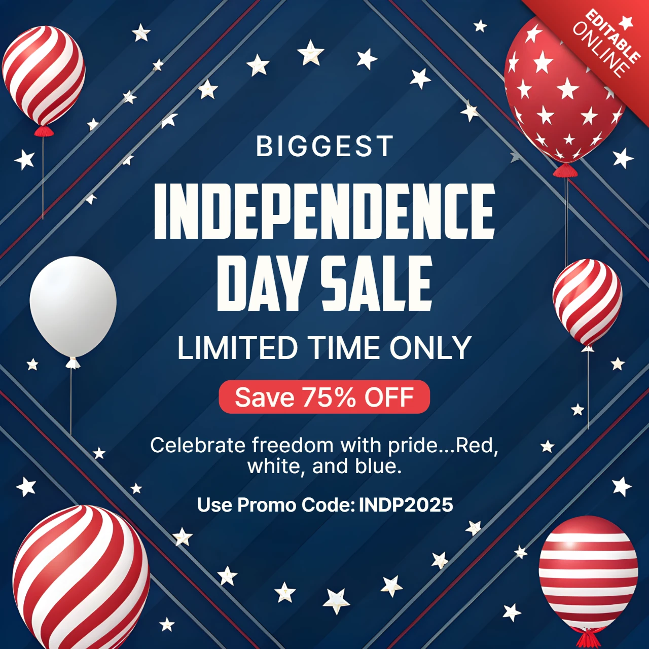 Independence Day Sale Design Template with Patriotic Balloons and Stars