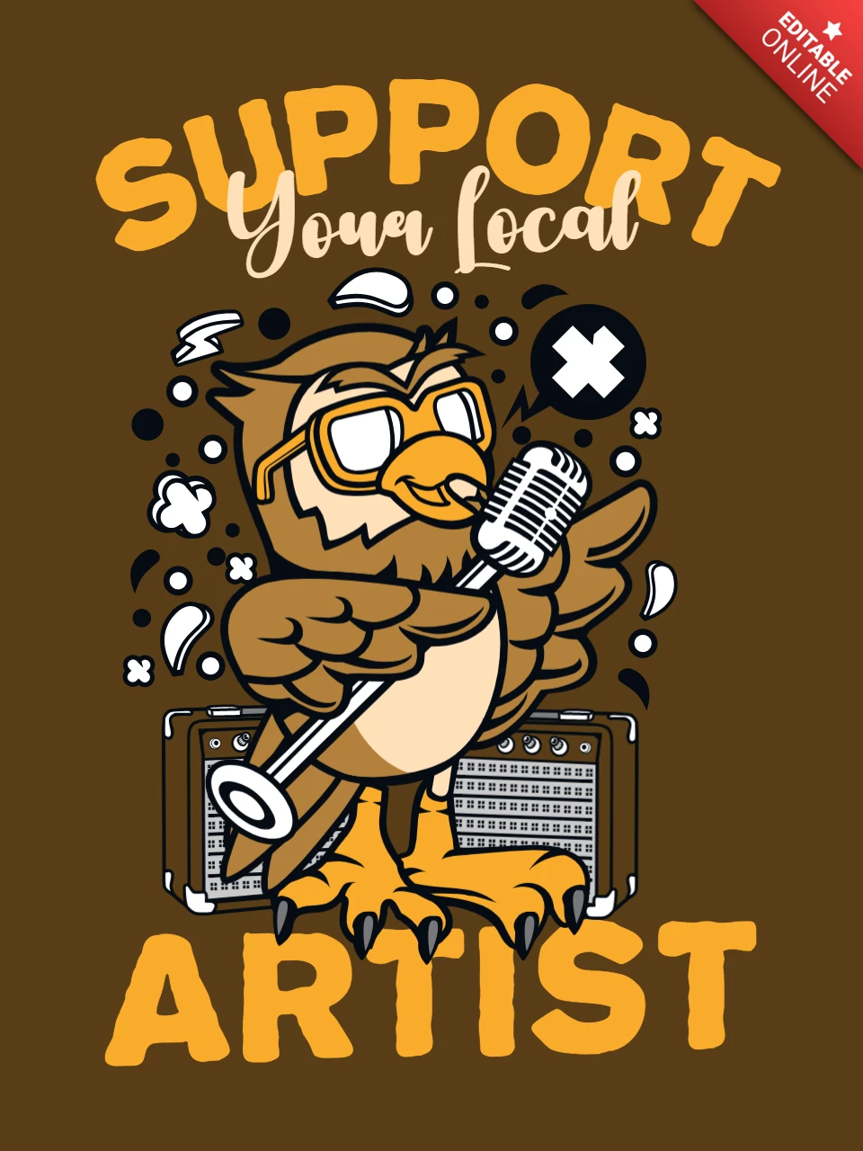 Support Your Local Artist With Owl Character T-shirt Design Template