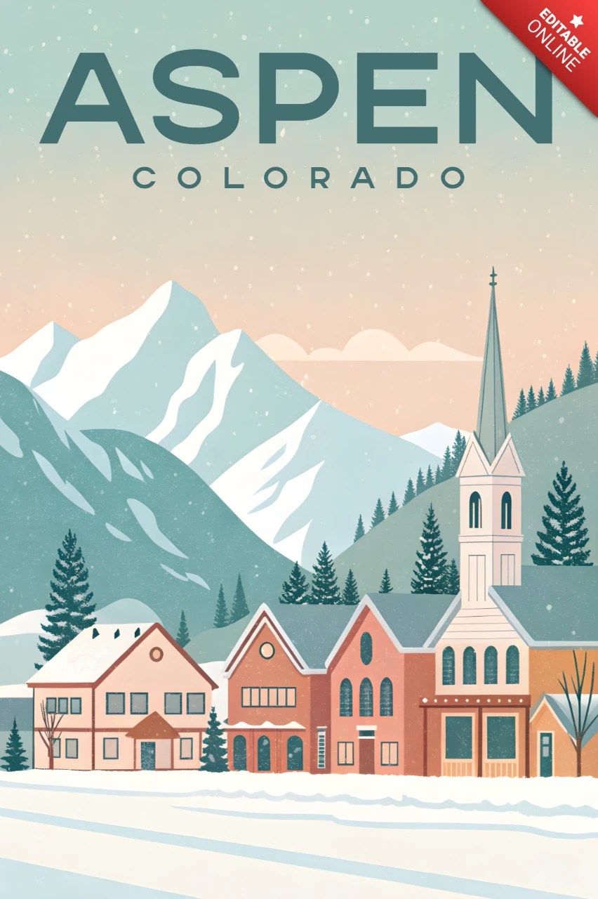 Aspen berglandschap ontwerp sjabloon voor winterreis poster