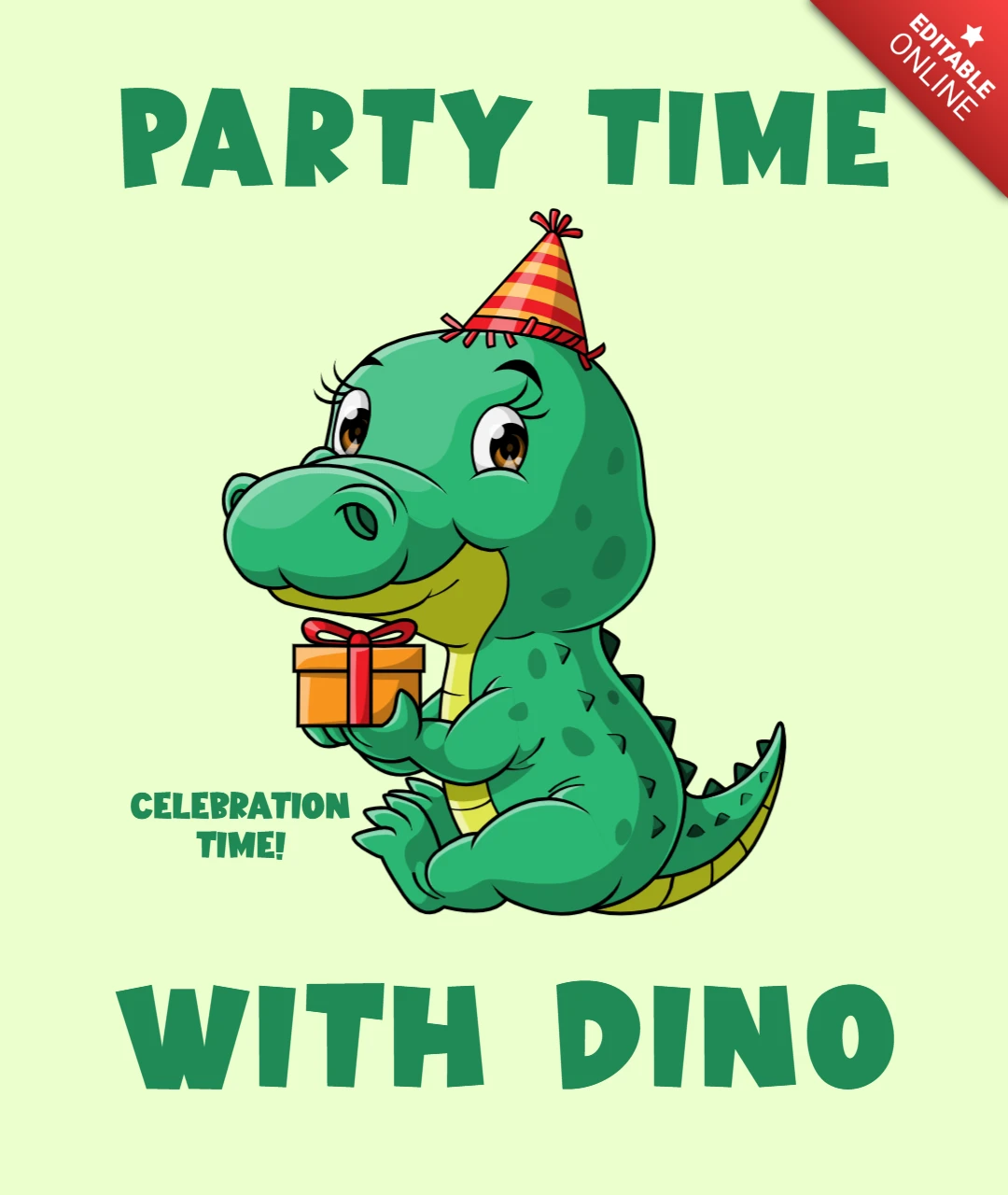 Fête avec un dinosaure mignon, modèle de design enfantin éditable