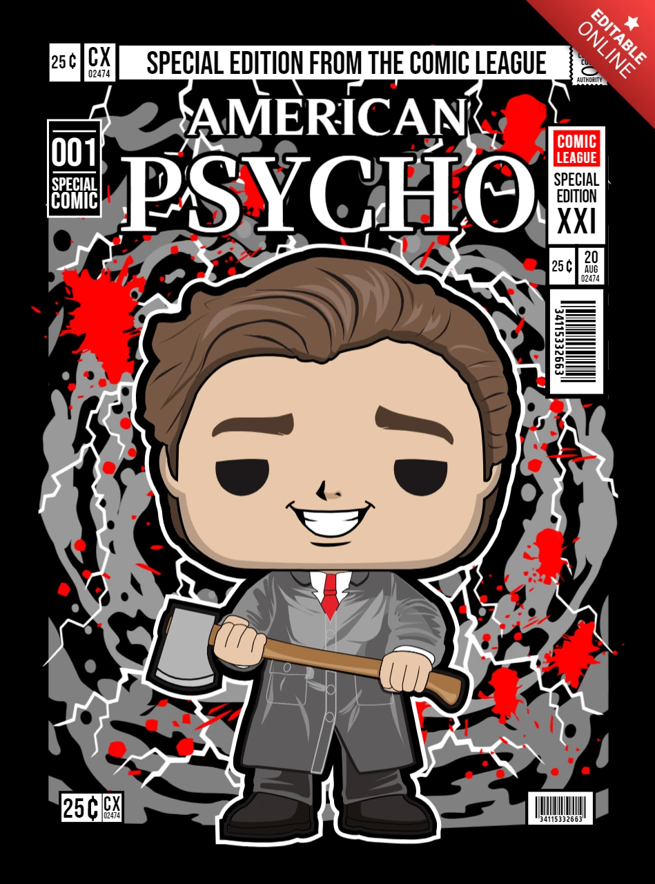 American Psycho Cartoon Character Magazine Cover Design Template