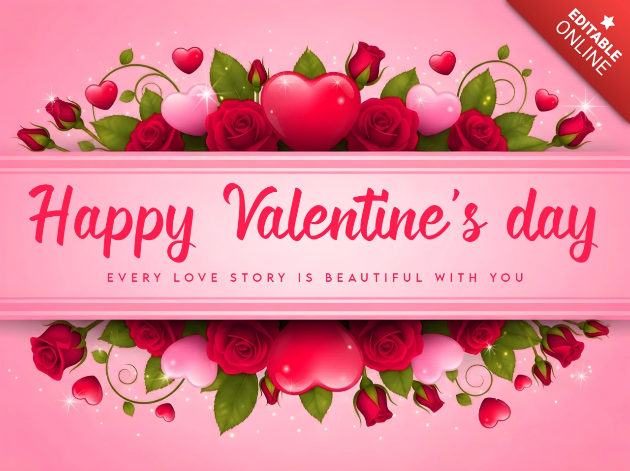 Valentine's Day Floral Design Template for Greeting Cards