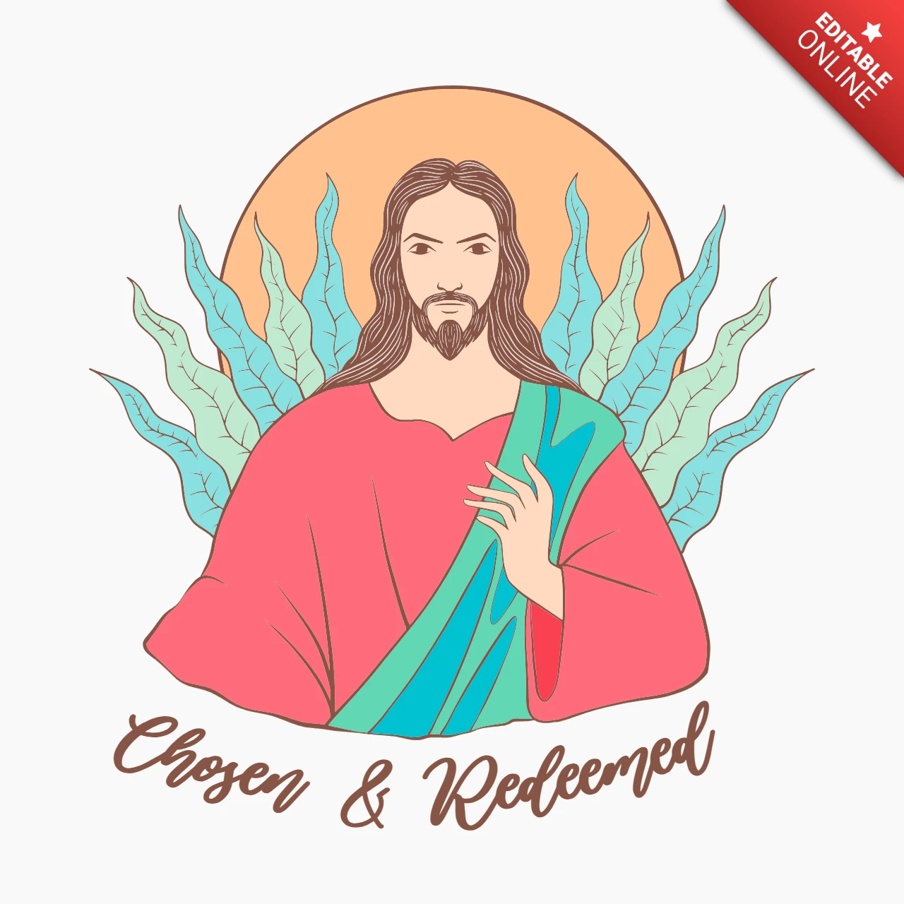 Ilustração espiritual de robe vermelho escolhido e redimido com design de merchandising de círculo floral.