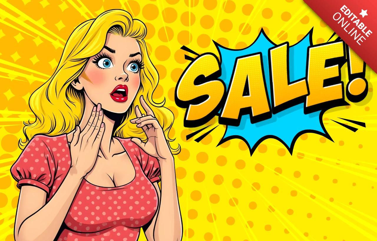 Modèle de bannière de vente pop art accrocheur - promotion de style bande dessinée vintage