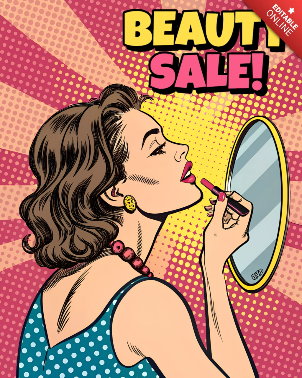 Popart schoonheidsverkoop promotiesjabloon voor flyers