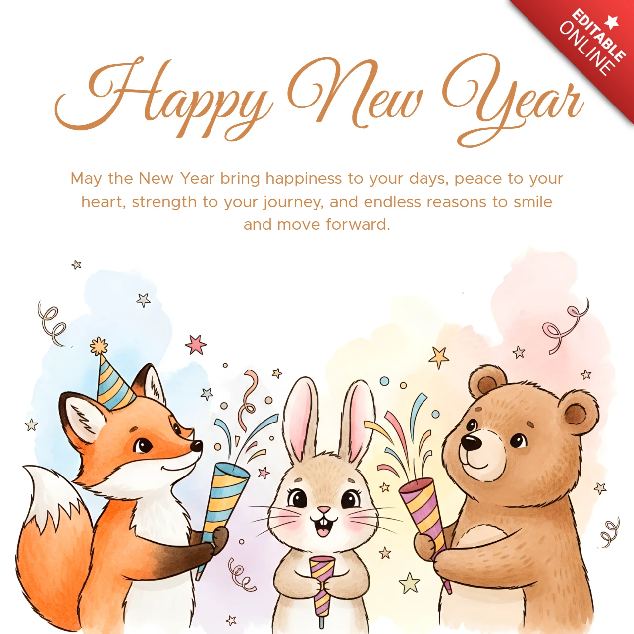 Verspieltes Tierdesign-Vorlage für Neujahrsgrußkarte