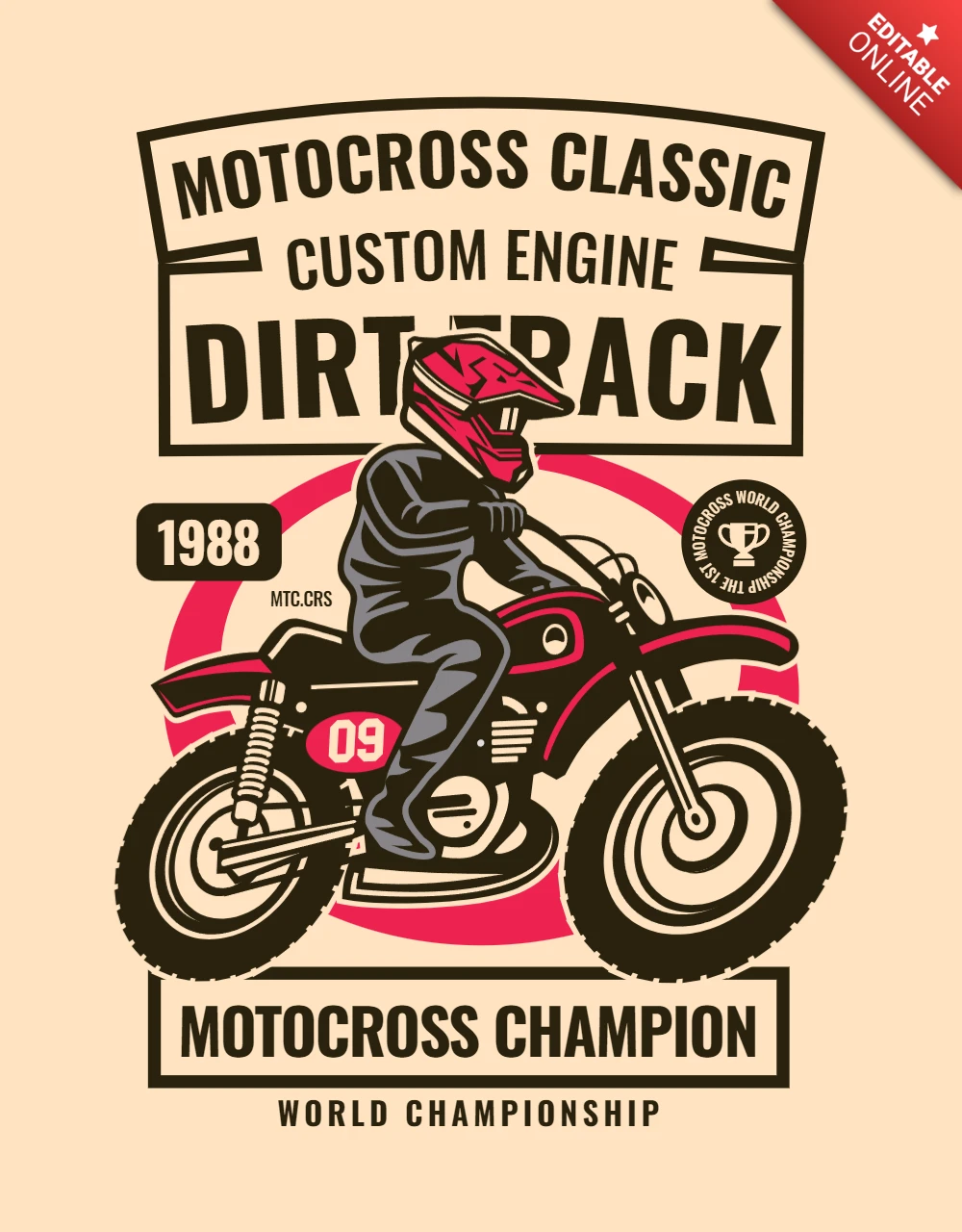 Motocross Classic Custom Engine T-shirt Design Template