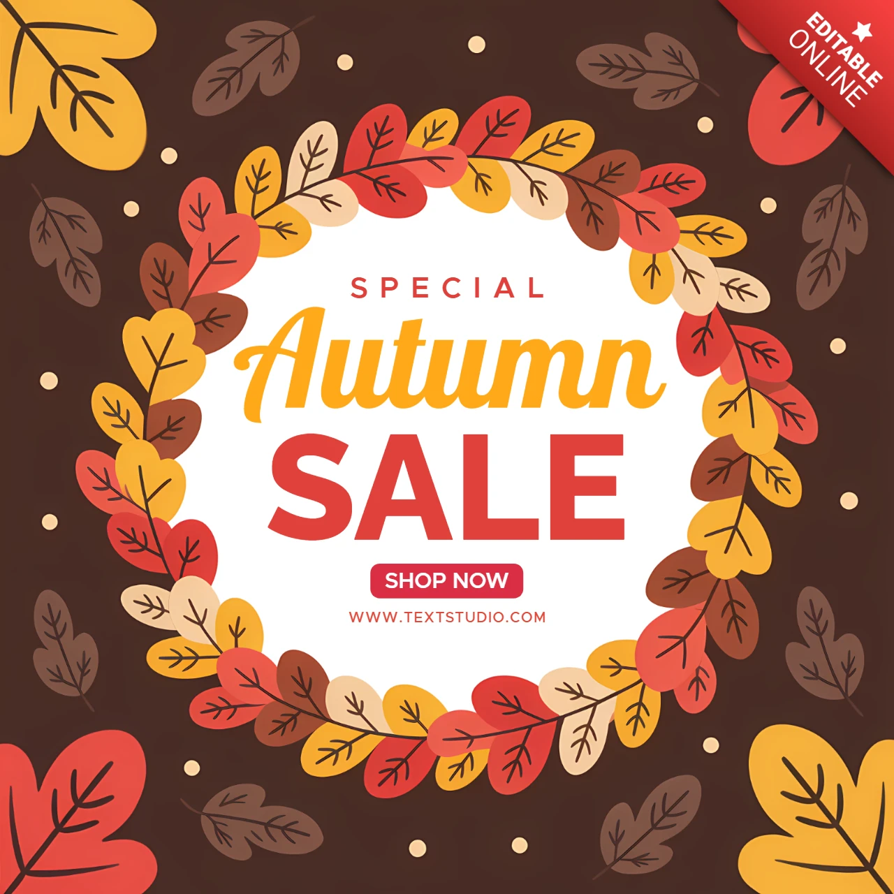Modèle de conception de vente d'automne avec couronne de feuilles pour flyers promotionnels