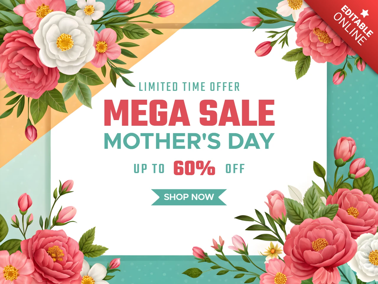 Plantilla de diseño floral para la mega venta del día de la madre - gráfico promocional editable